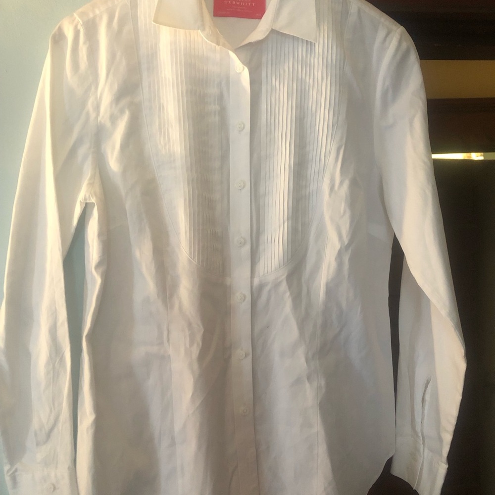 Classic White Pleated Front  Dress Shirt